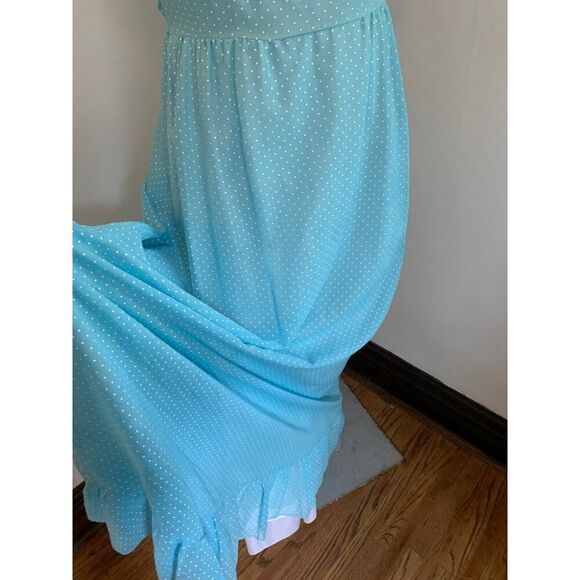 VTG 70s Boho Maxi Dress Blue Polka Dot Prairie Country Ruffle Gunne Handmade - Picture 6 of 16